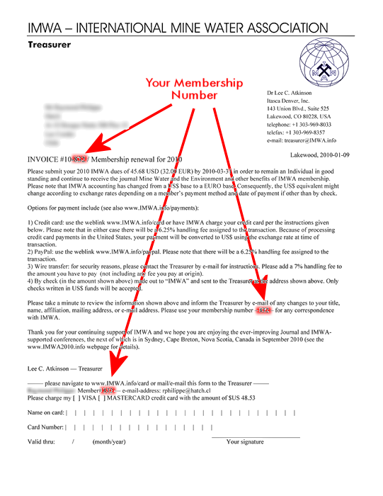 IMWA sample invoice